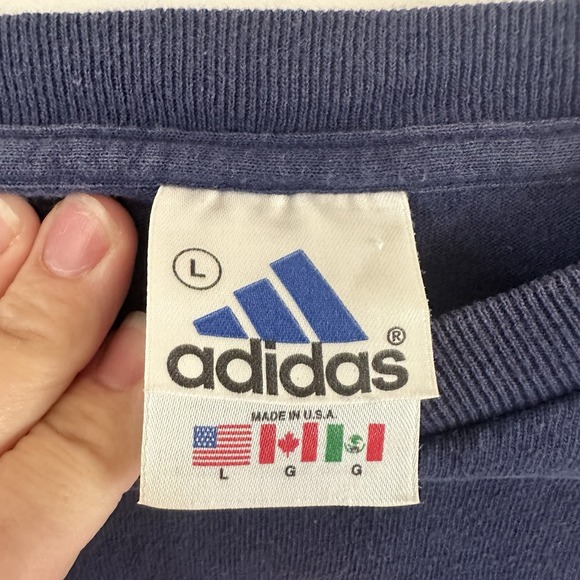 VTG Adidas 90's T Shirt Classic Logo Navy Blue Y2K Large - Picture 4 of 7